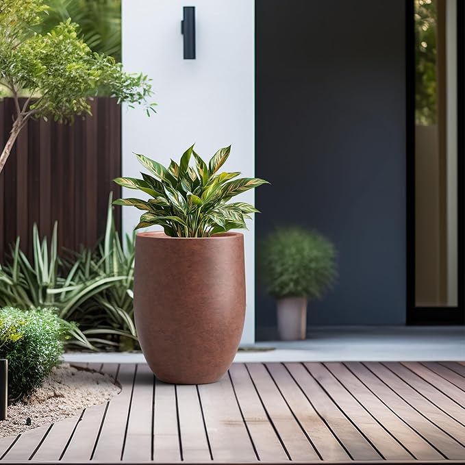 Kante 21.7 Inch Tall Concrete Planter, Large Indoor Outdoor Plant Pot - Image 3