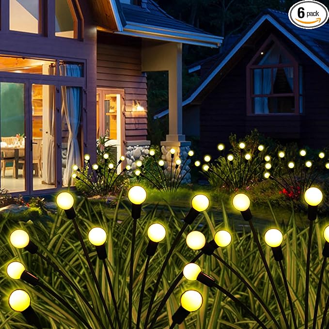 Solar Garden Lights Outdoor, 6 Pack 60 LED Solar Firefly Lights Waterproof by KohlrabiDecor
