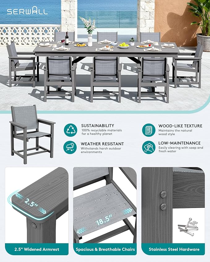 SERWALL 9 Piece Outdoor Dining Set - Image 3