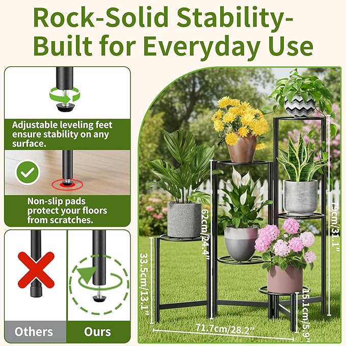 6 Tier Metal Plant Stands Outdoor Indoor, Heavy Duty Flower Pot Holder Potted - Image 3