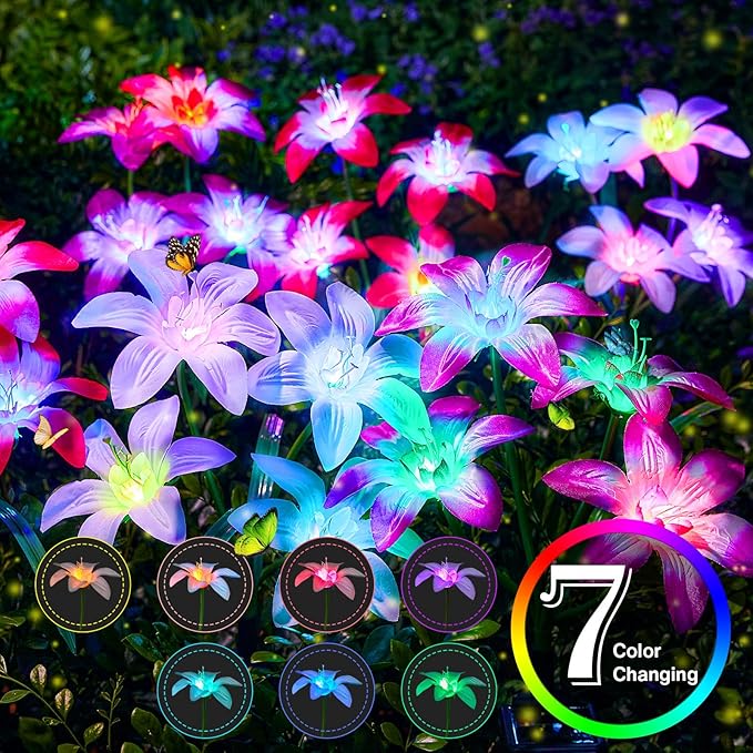 Solar Garden Lights Outdoor, 8 Pack Blooming Lily Solar Flowers Outdoor - Image 2
