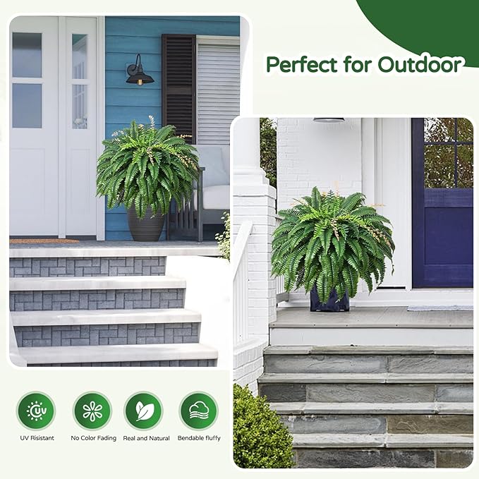 128 Leaves Fake Ferns, Large Artificial Boston Fern, Faux Fern Plants - Image 6