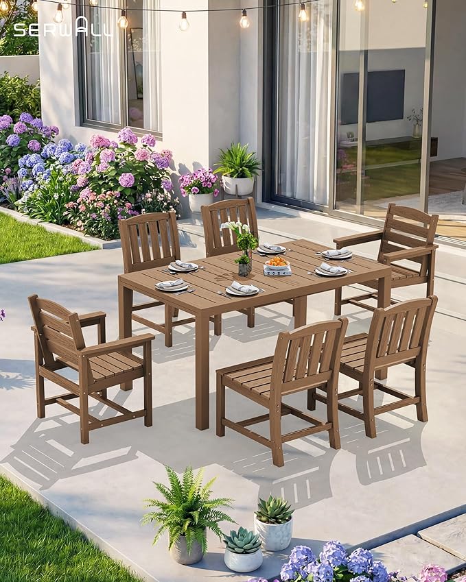 SERWALL 7-Piece Outdoor Dining Set, All Weather HDPE Outdoor Furniture Set - Image 2