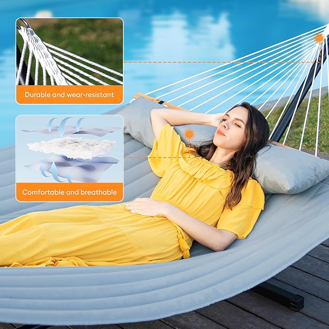 Double Hammock with Spreader Bar, Soft Pillow, Max Load 500lbs, Portable Hammock - Image 3