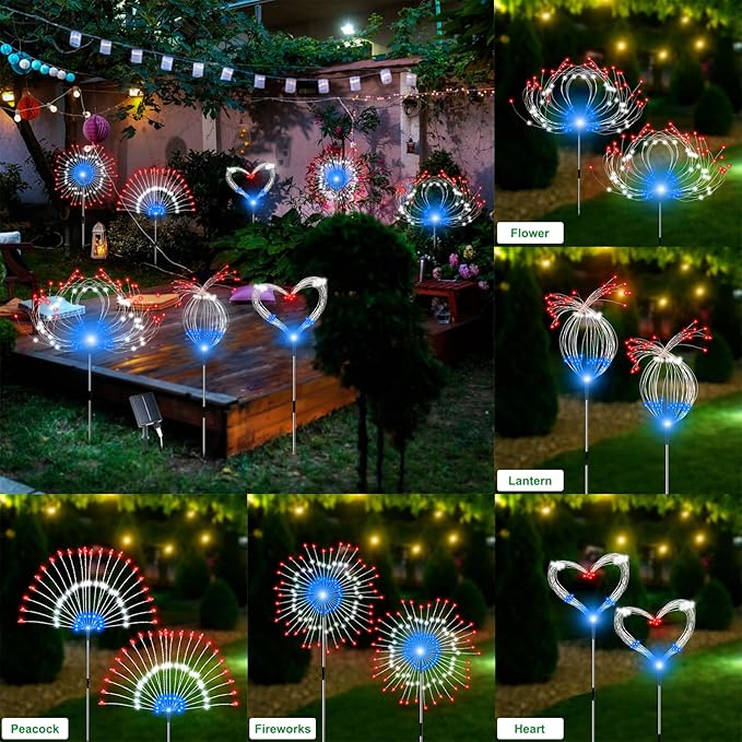 Solar Garden Lights Outdoor, 4 Pack Total 480 LED Solar Firework Lights - Image 4