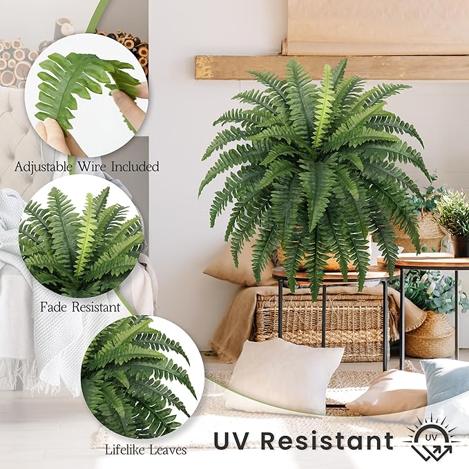 35" Ferns Artificial Bush Plants Large, 2 Artificial Boston Ferns - Image 3