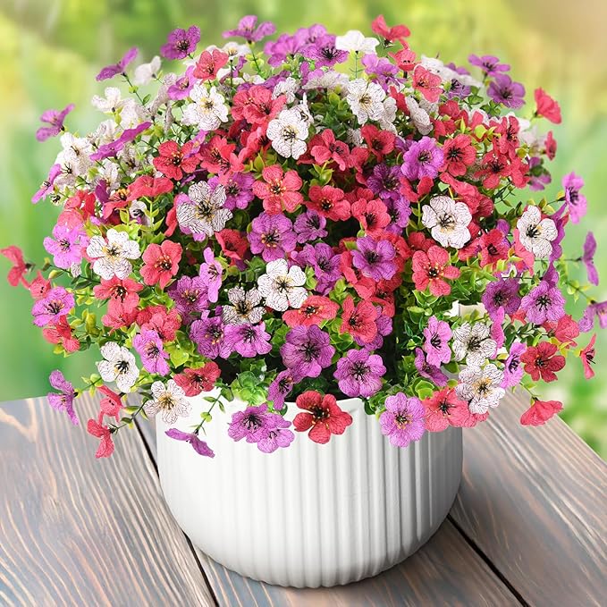 Artificial Flowers Faux Plants Outdoor Fake Flowers Spring Decor, 12 Bundles by ZFProcessArtificialFlowers