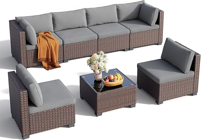 7 Pieces Outdoor Patio Furniture Set, PE Rattan Outdoor Wicker Sectional - Image 3