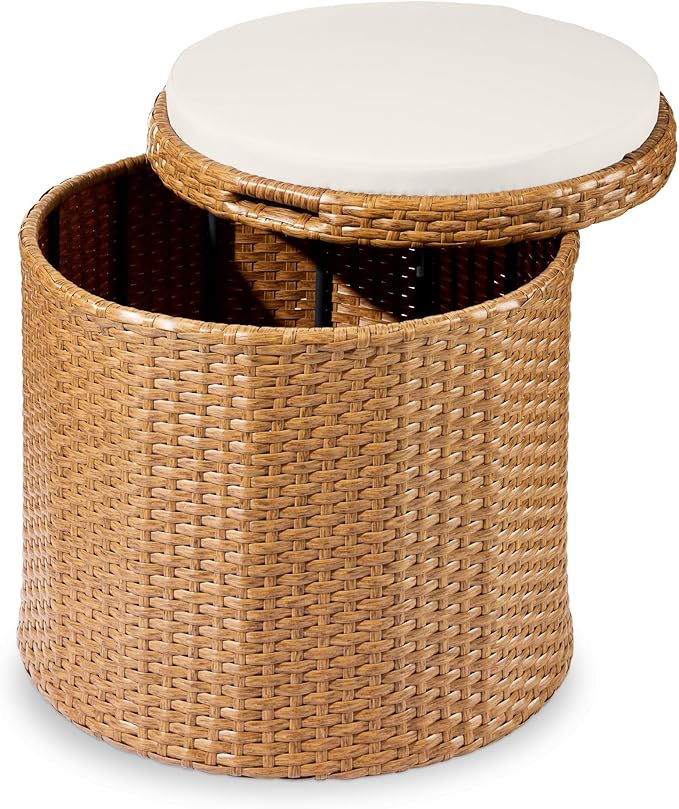 Best Choice Products Round Wicker Ottoman, Additional Seating, Side Table by BestChoiceProducts