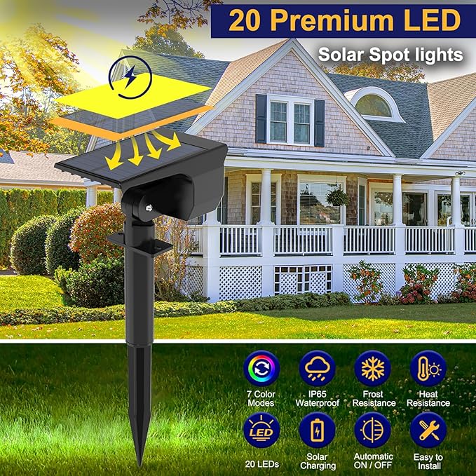 nipify 10 Pack Solar Spot Lights Outdoor Color Changing, 7 Modes Halloween RGB - Image 7