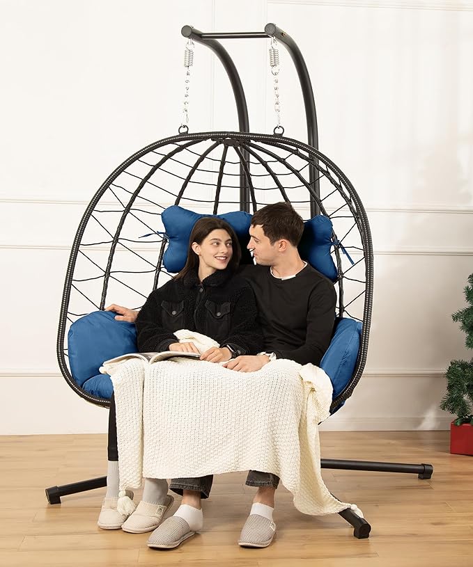 Double Egg Chair with Stand Hammock Swing Chair Foldable Hanging Loveseat by DoubleTT