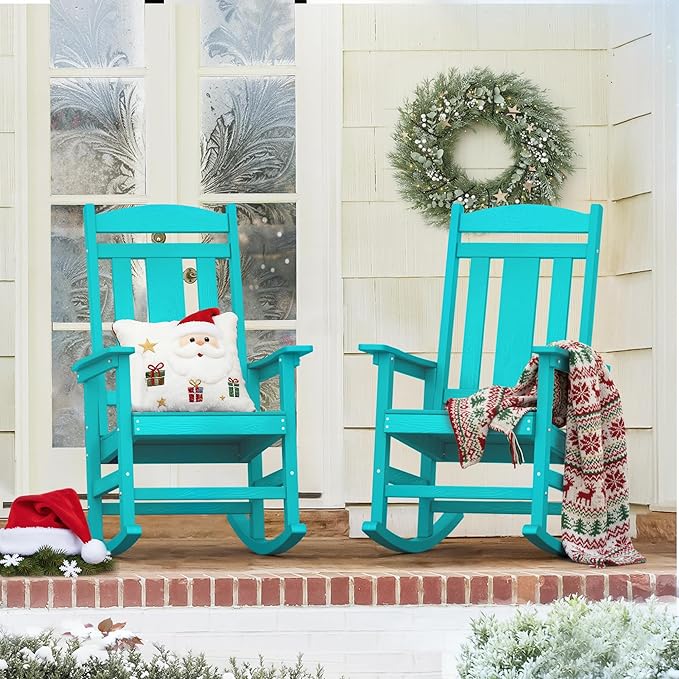 LUE BONA Outdoor Rocking Chairs Set of 2, HDPS Porch Rocker by LUEBONA