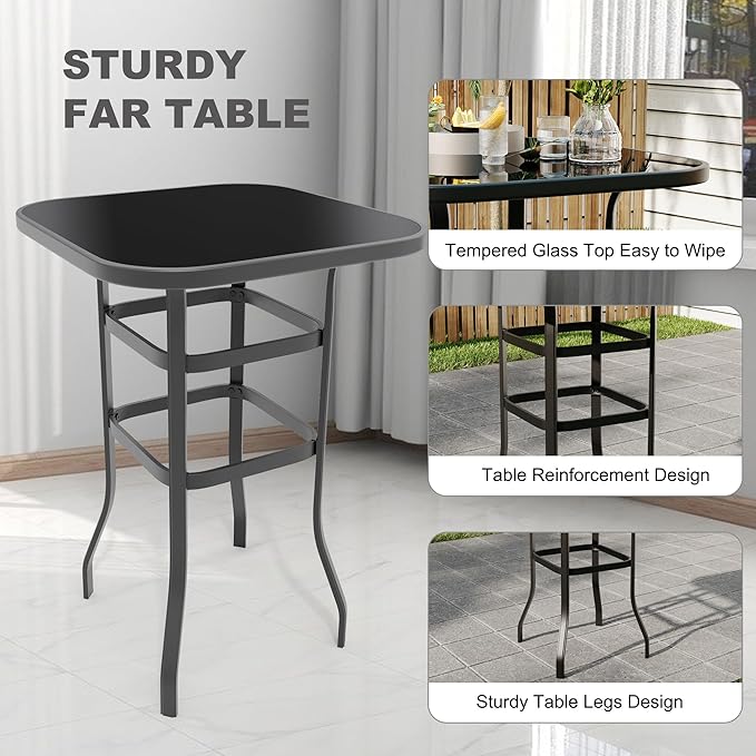 5 PCS Outdoor Bar Set with Outdoor Bistro Table and Chairs Set of 4, Bar Height - Image 9