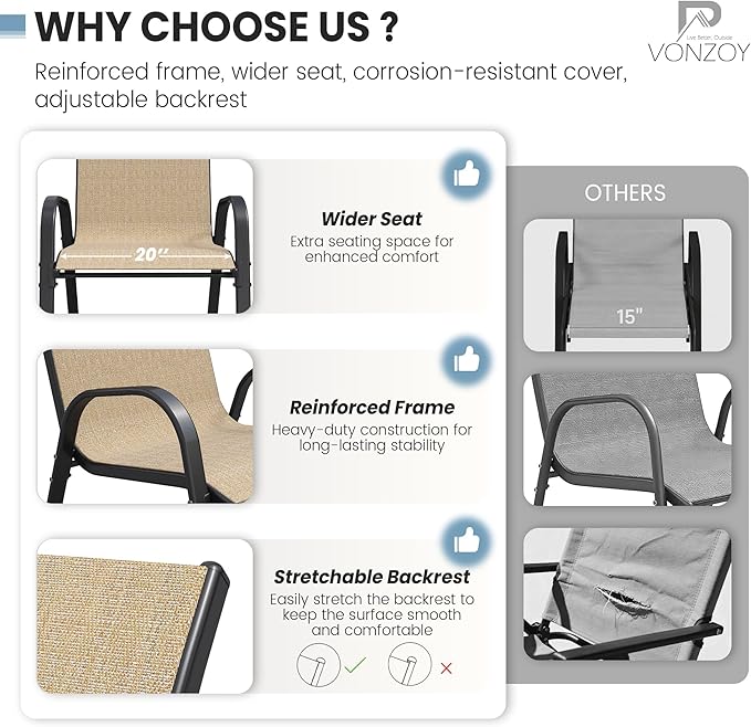 Patio Dining Chair Set of 6, Outdoor Stackable Dining Chairs High Back - Image 5