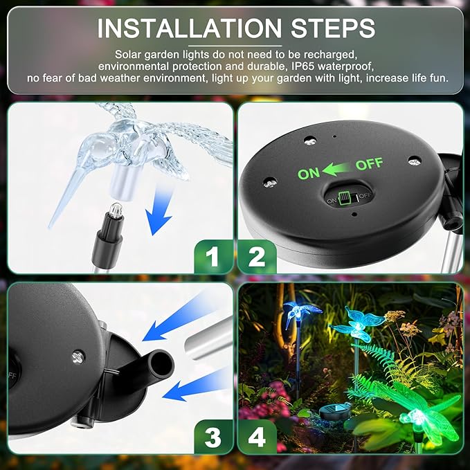 Anordsem Solar Garden Lights Outdoor: 6 Waterproof PVC Insect Stake Light Heads - Image 5