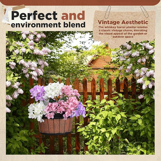 Layhit 6 Pcs Wall Hanging Planters Outdoor Pot Planter Wine Barrel Planter - Image 4