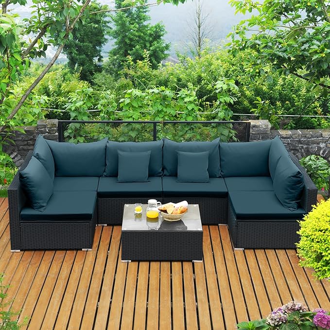 Tangkula 7 Piece Patio Furniture Set, Outdoor Wicker Sectional Sofa - Image 3