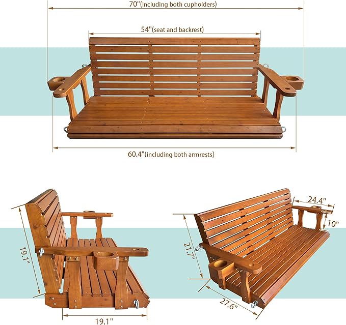 Wooden Porch Swing 3-Seater, Bench Swing - Image 6