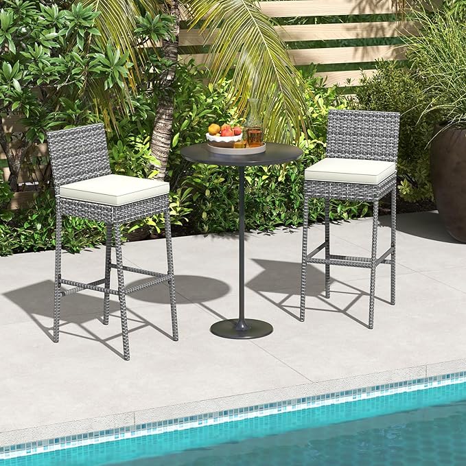 HAPPYGRILL Patio Wicker Barstools Set of 2, Outdoor Bar Height Chair w/Soft - Image 4