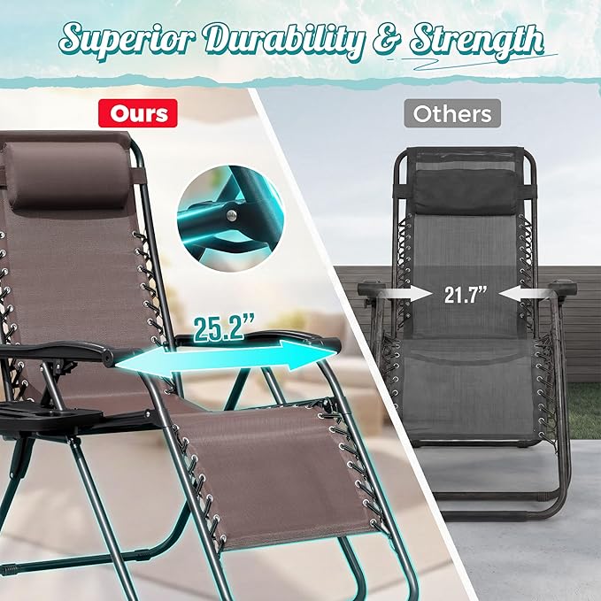 Homall Zero Gravity Patio Folding Lawn Chairs Outdoor Gravity Camp Reclining - Image 4