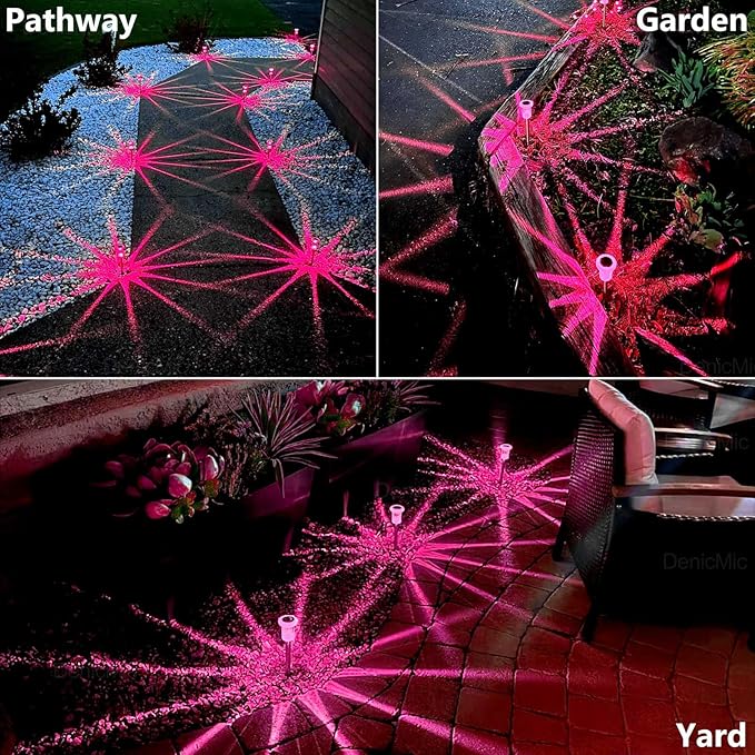 DenicMic Solar Lights Outdoor 10 Pack Waterproof Pink LED Stainless Steel Stake - Image 5