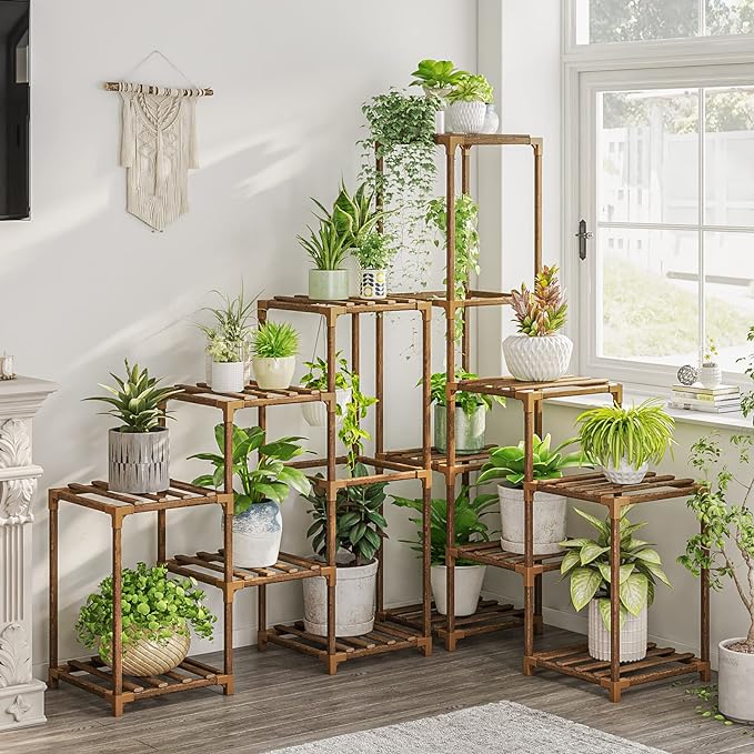 Bamworld Plant Stand Indoor Corner Plant Shelf Outdoor Flower Shelves Wooden by Bamworld