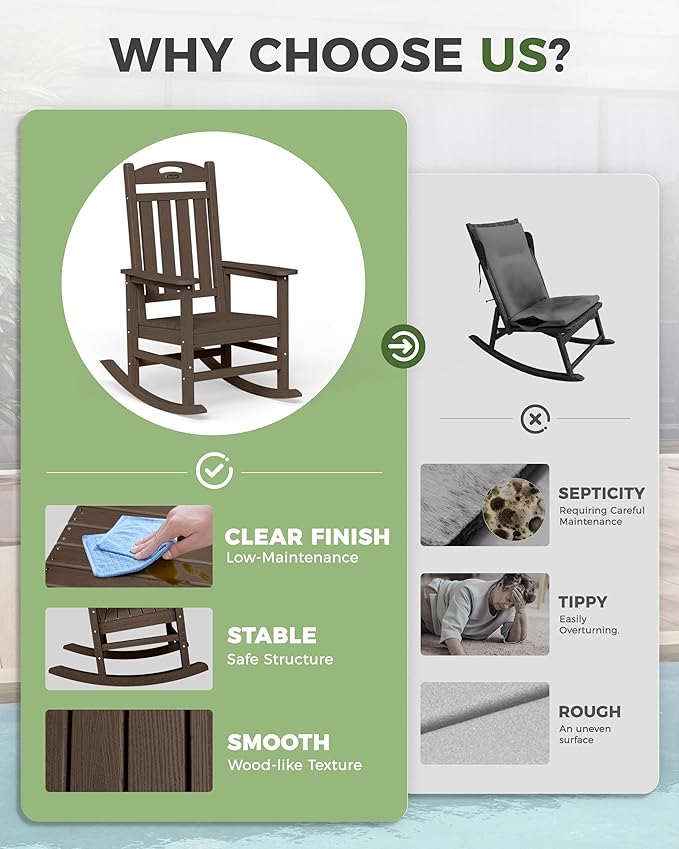 Oversized Outdoor Rocking Chair, HDPE All Weather Resistant Rocking Chairs - Image 8