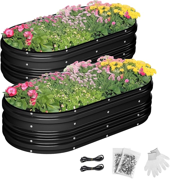 WORKPRO 2PK 4x2x1ft Outdoor Galvanized Raised Garden Bed Kit, Rust & Corrosion by WORKPRO
