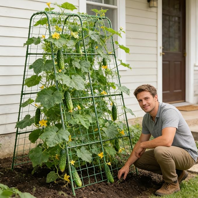 Miory Cucumber Trellis for Raised Beds, 32 x 63 Inch Metal U-Frame Garden - Image 2