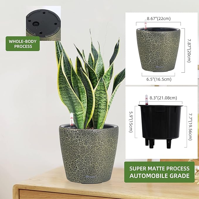 Dexceder 9x8 Inches Self Watering Planter Indoor Outdoor, Inner Pot Design - Image 2