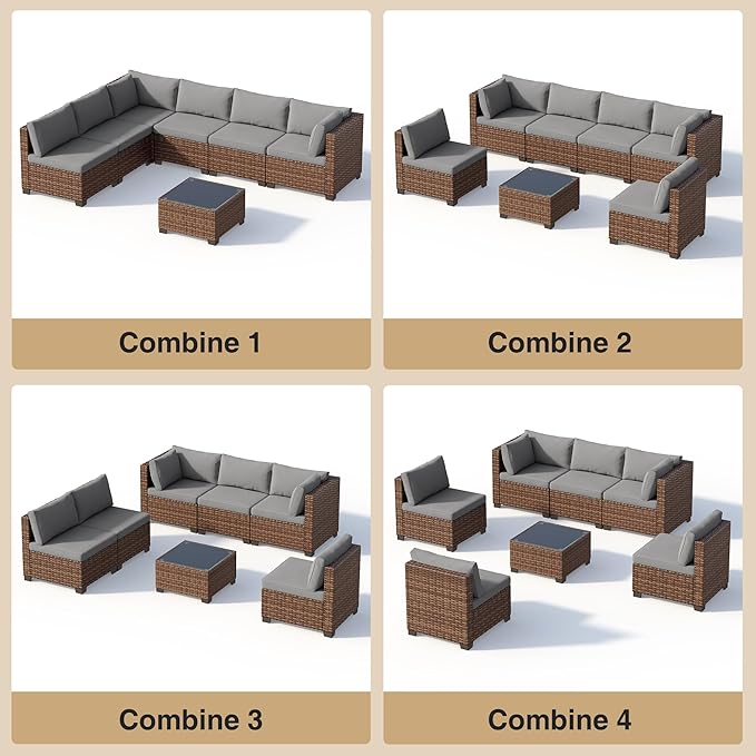 7 Pieces Patio Furniture Set, Outdoor Sectional Rattan Sofa Set, Wicker Patio - Image 4