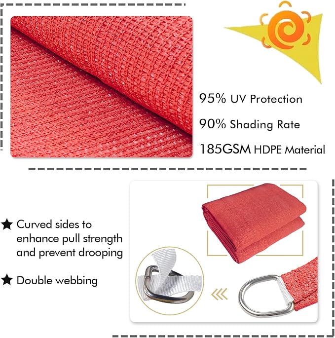 KANAGAWA Sun Shade Sail 12'x12' Scarlet Square UV Block Canopy Awning Shelter - Image 3