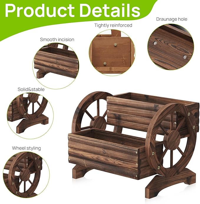 Wooden Wagon Planter Wooden Flower Cart - Image 5