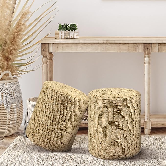 Wimarsbon Decor Round Pouf Ottoman Single Strand Paper Rope Pouf Footrest - Image 5