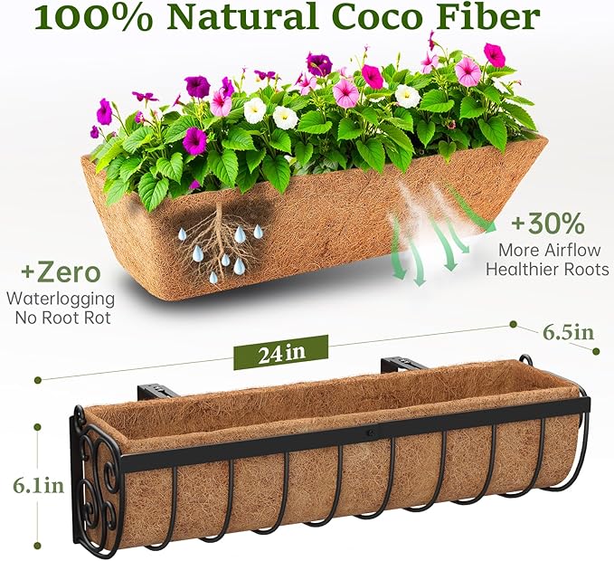 Railing Planter Boxes, 24 Inch Window Boxes Planters, Balcony Planters - Image 2