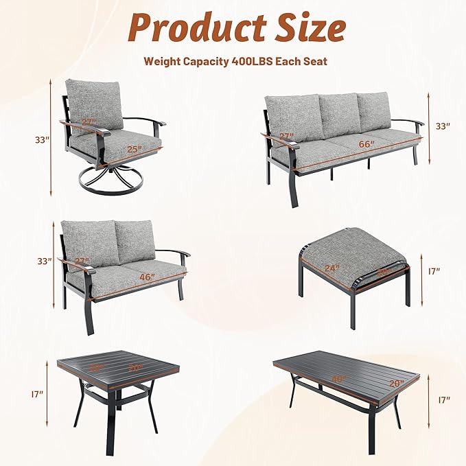 HOMREST Metal Outdoor Ottoman, 3-Piece Aluminum Footstool w/Removable Cushion - Image 2