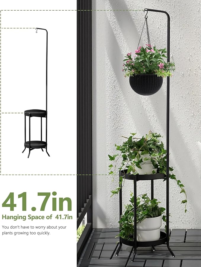 2Pcs Hanging Plant Stand Indoor Outdoor, Space-Saving Corner Metal Plant Shelf - Image 5