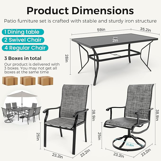 Pamapic 7-Piece Outdoor Dining Set, Patio Dining Set - Image 6