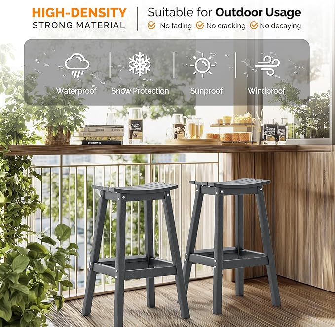VINGLI 29 Inch Outdoor Bar Stools Set of 4, HDPE Weather Resistant Barstools - Image 5