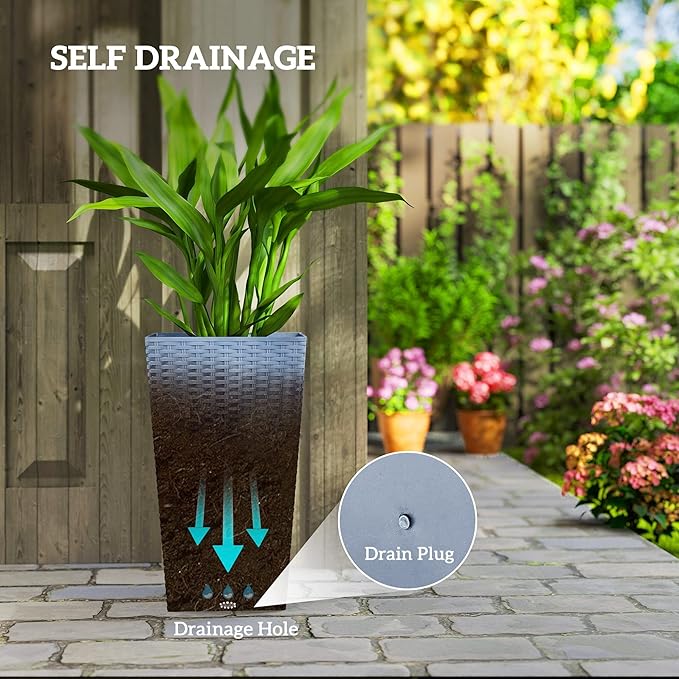 Outsunny Tall Planters for Outdoor Plants Set of 3, 24 in Taper Planters - Image 5