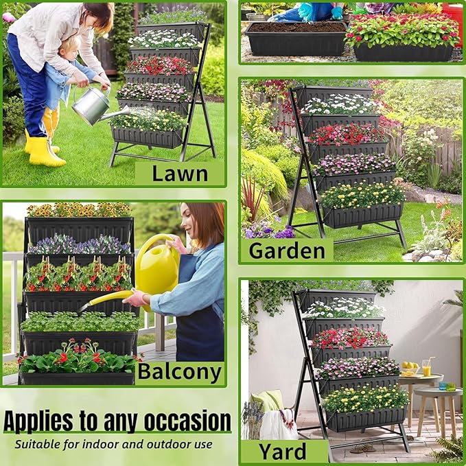 Homdox 2 Pack Vertical Garden Bed, 5 Tiers Vertical Raised Garden Planter - Image 6