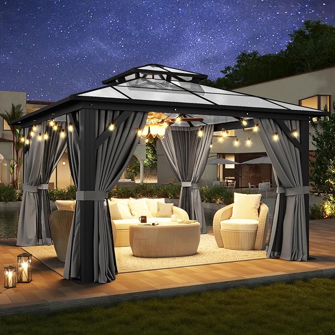 Aoxun 12'x12' Hardtop Gazebo, Aluminum Frame Permanent Pavilion - Image 2