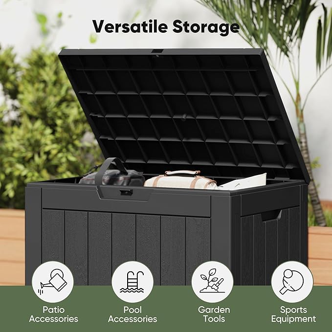 NEWBULIG 31 Gallon Deck Box, Weatherproof Resin Lockable Outdoor Storage - Image 6