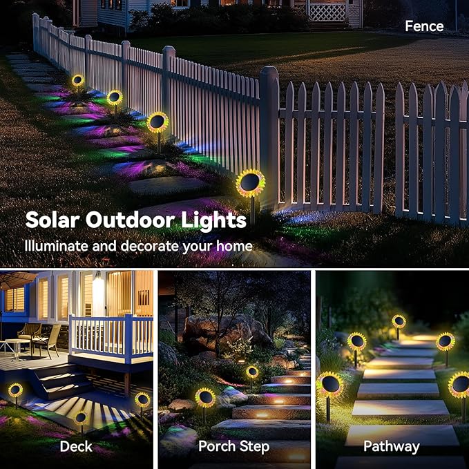 Outdoor Solar Lights, 6 Pack Led Solar Sunflower Lights, Stake/Wall 2-in-1 - Image 3