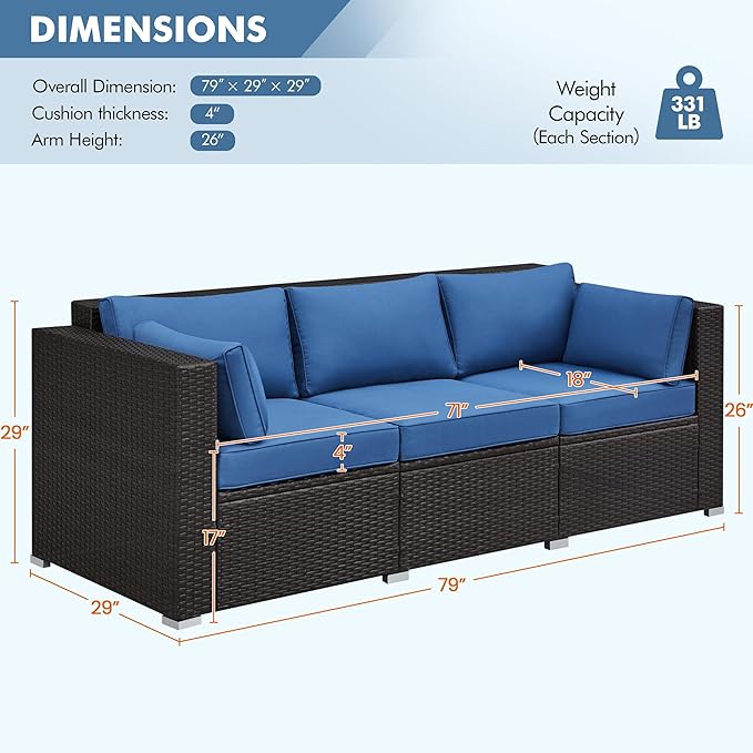 Yaheetech 3-Seat Patio Wicker Sofa, Outdoor Rattan Couch - Image 3