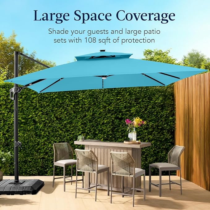 Best Choice Products 9x12ft LED Cantilever Patio Umbrella w/Base Included & - Image 4