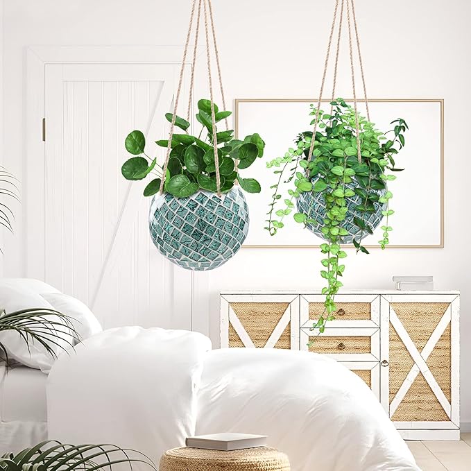 Ceramic Hanging Planter Mosaic Hanging Flower Pot Small Plant Pot - Image 8
