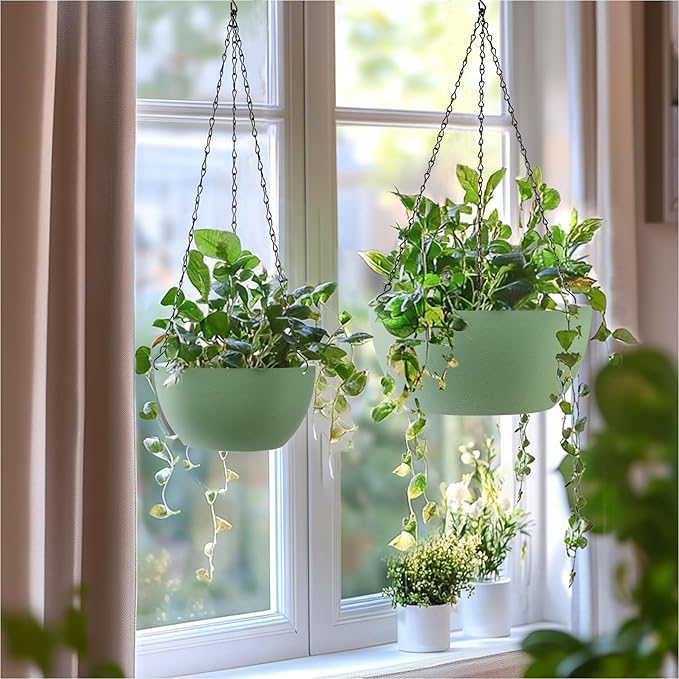 T4U 12 Inch Hanging Planters for Indoor Outdoor Plants, 2 Pack Plastic Hanging - Image 3