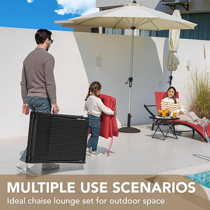 Devoko Patio Chaise Lounge Sets Outdoor Rattan Adjustable Back 3 Pieces - Image 6