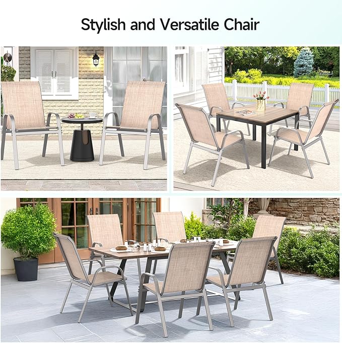 Patio Chairs Set of 2, Easily Set Up Stackable Outdoor Dining Chairs - Image 8